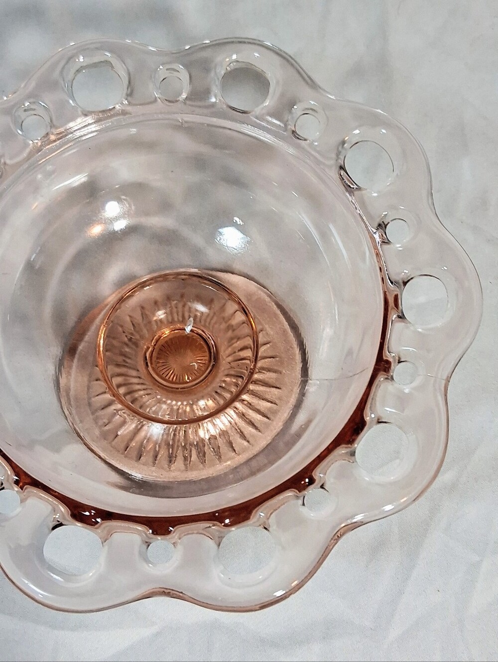 30's Anchor Hocking Pink Depression Glass "Lace Edge" Compote/Candy Dish - Picture 6 of 8